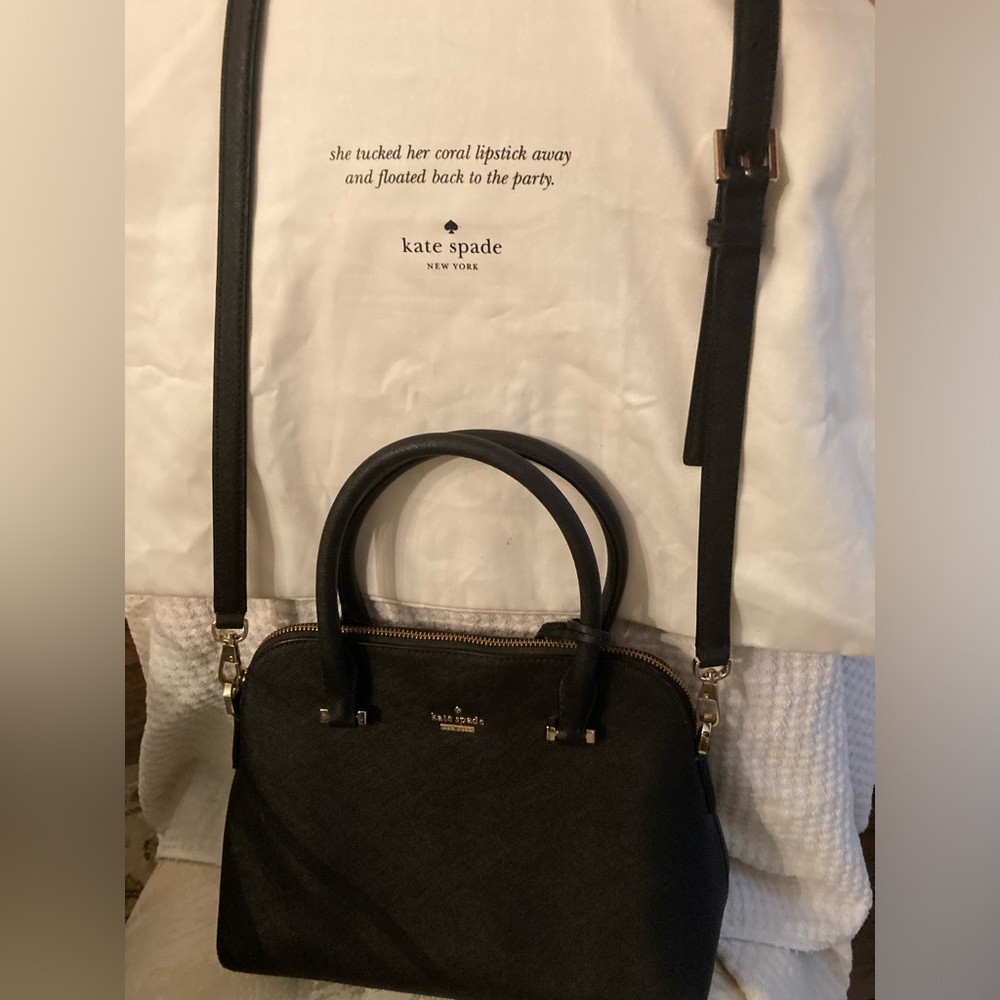 Pre-Loved Kate Spade Handbag Black Crossbody with Gold Accents.